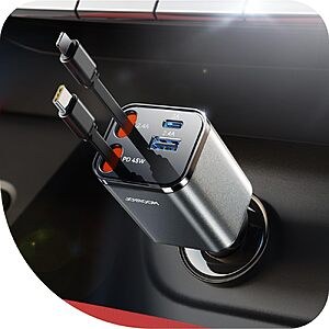[Prime] Joyroom 4-in-1 Up to 84W Retractable USB-C + Lightning Car Charger (Grey or Black) $9.85 + Free Shipping w/ Prime or on $35+